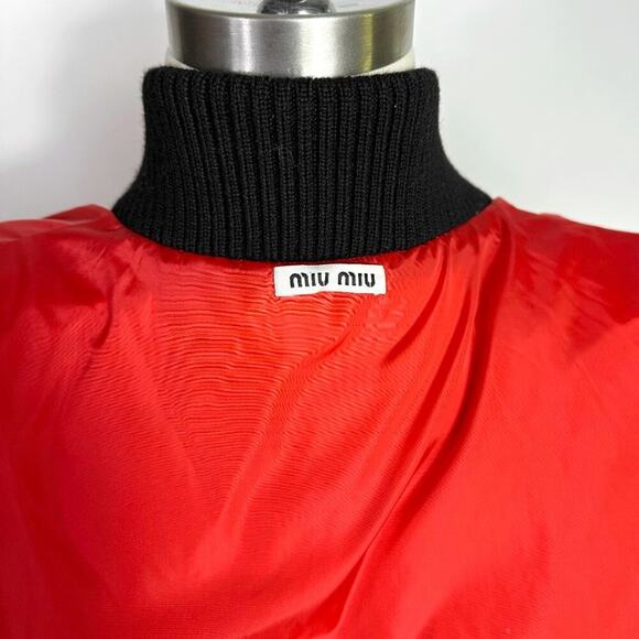 Miu Miu Quilted Down Puffer Jacket Red Black Belted Coat EU 36 - Picture 6 of 9